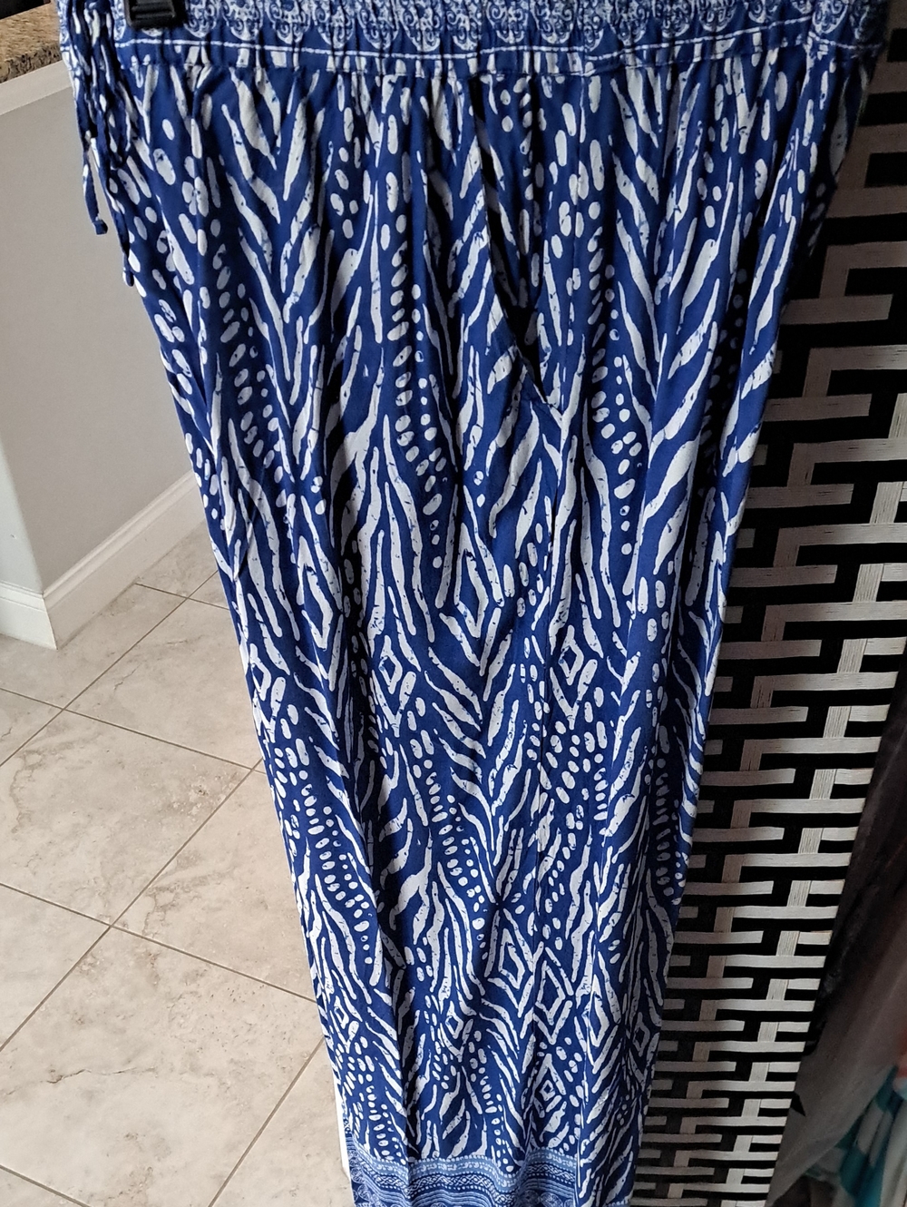 Blue and White Wide Leg Palazzo Pants - Women